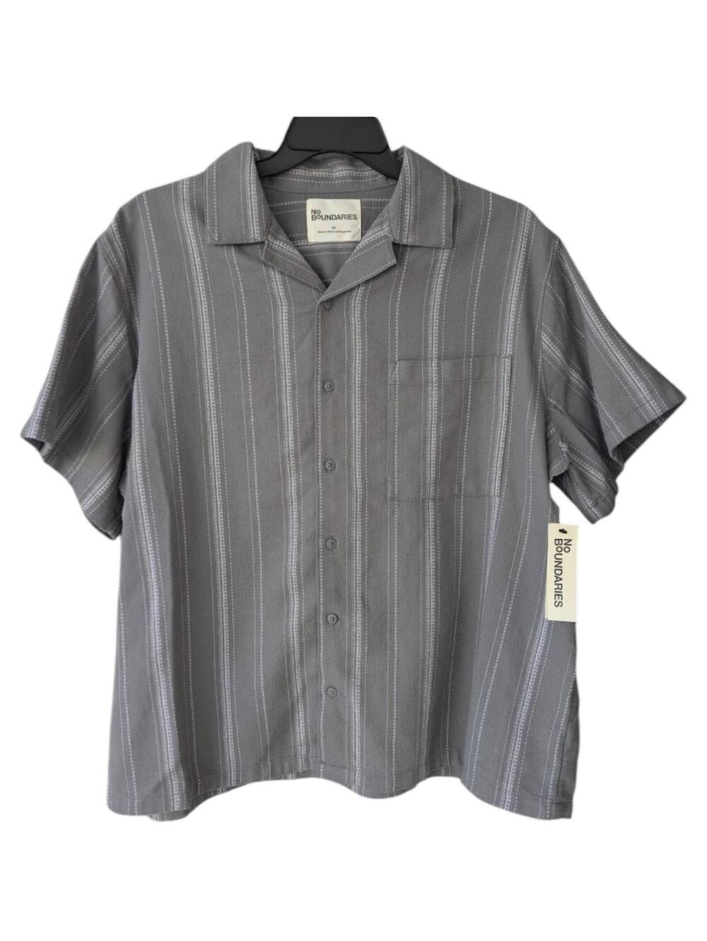 No Boundaries Shirt 2XL New NWT Textured Striped Button Up Beach Eco Gray Baggy